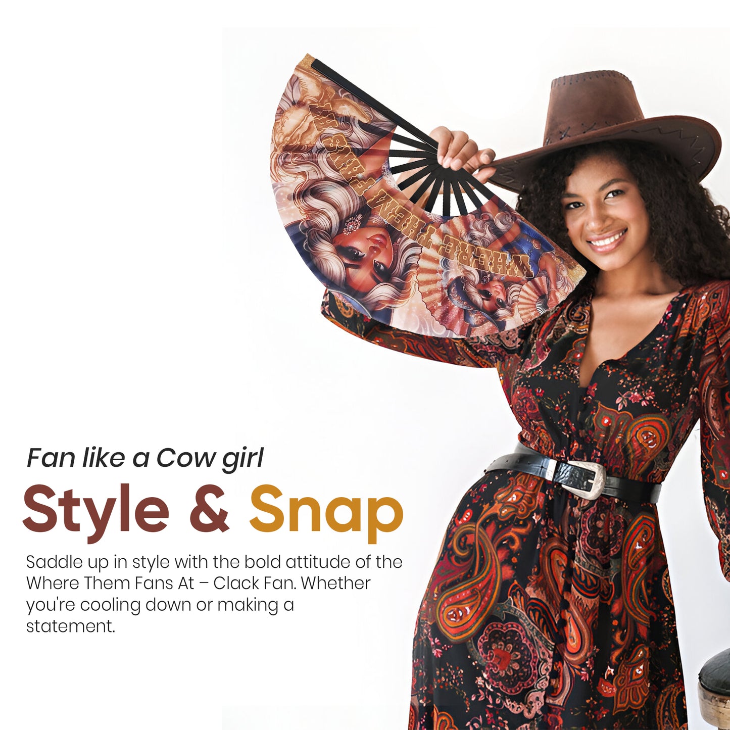 “Where Them Fans At?” Western Glam Clack Fan – Premade Design