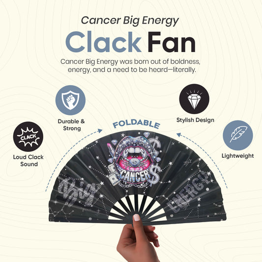 Cancer Zodiac Clack Fan – Big Energy Glam Style | Glitter Black Folding Fan | Astrology Gift | Birthday Gift | Custom Premade Fan