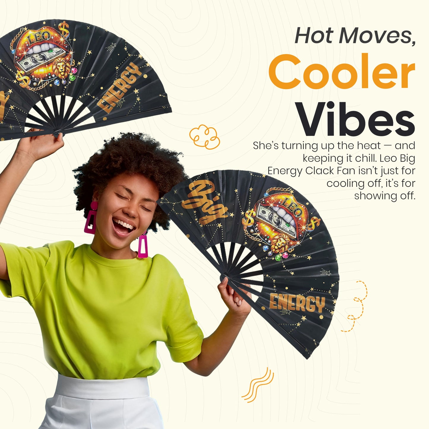 Leo Zodiac Clack Fan – Big Energy Glam Folding Fan | Sparkly Astrology Hand Fan | Premade Clack Fan | Leo Birthday Gift