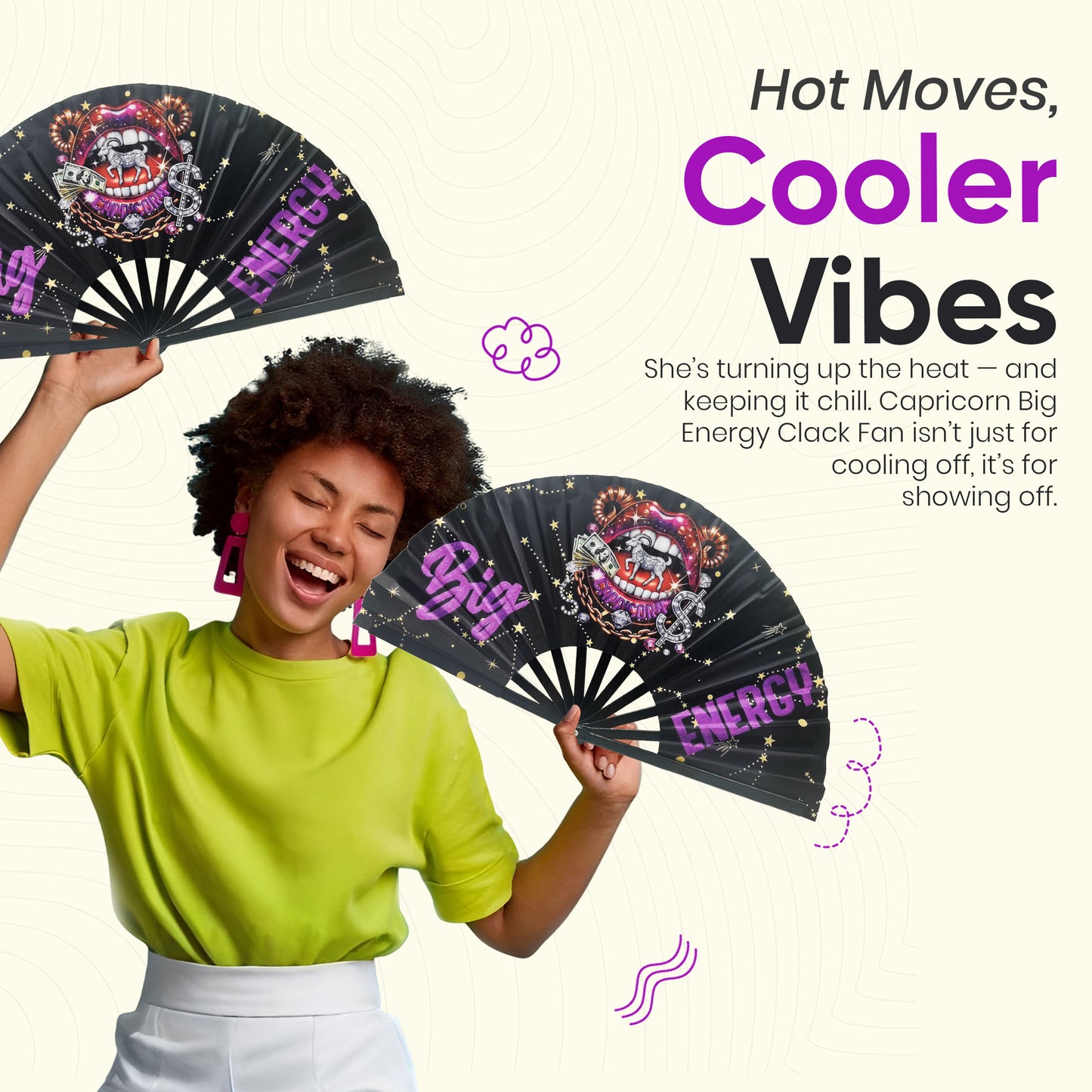 Capricorn Zodiac Clack Fan – Big Energy Glam Folding Fan | Sparkly Astrology Hand Fan | Premade Clack Fan | Capricorn Birthday Gift