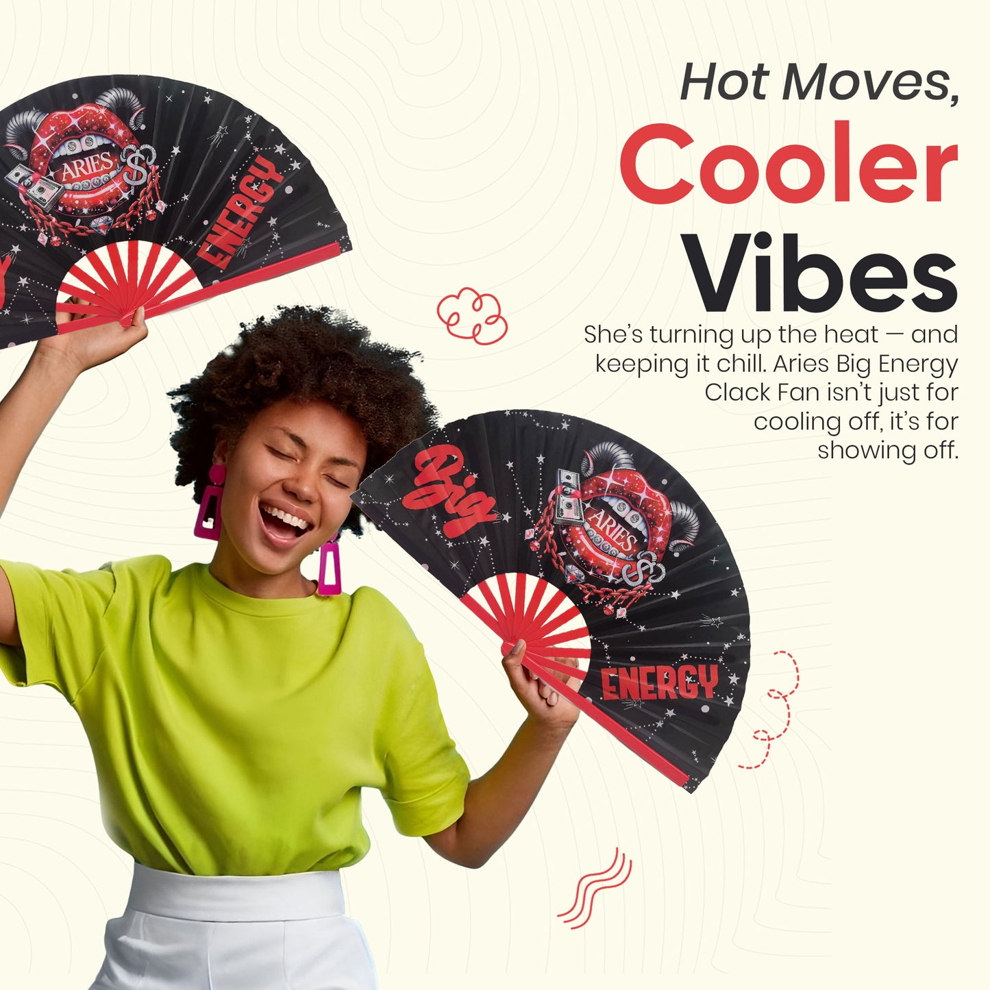 Aries Zodiac Clack Fan – Big Energy Glam Style | Sparkling Astrology Folding Fan | Premade Hand Fan | Zodiac Birthday Gift