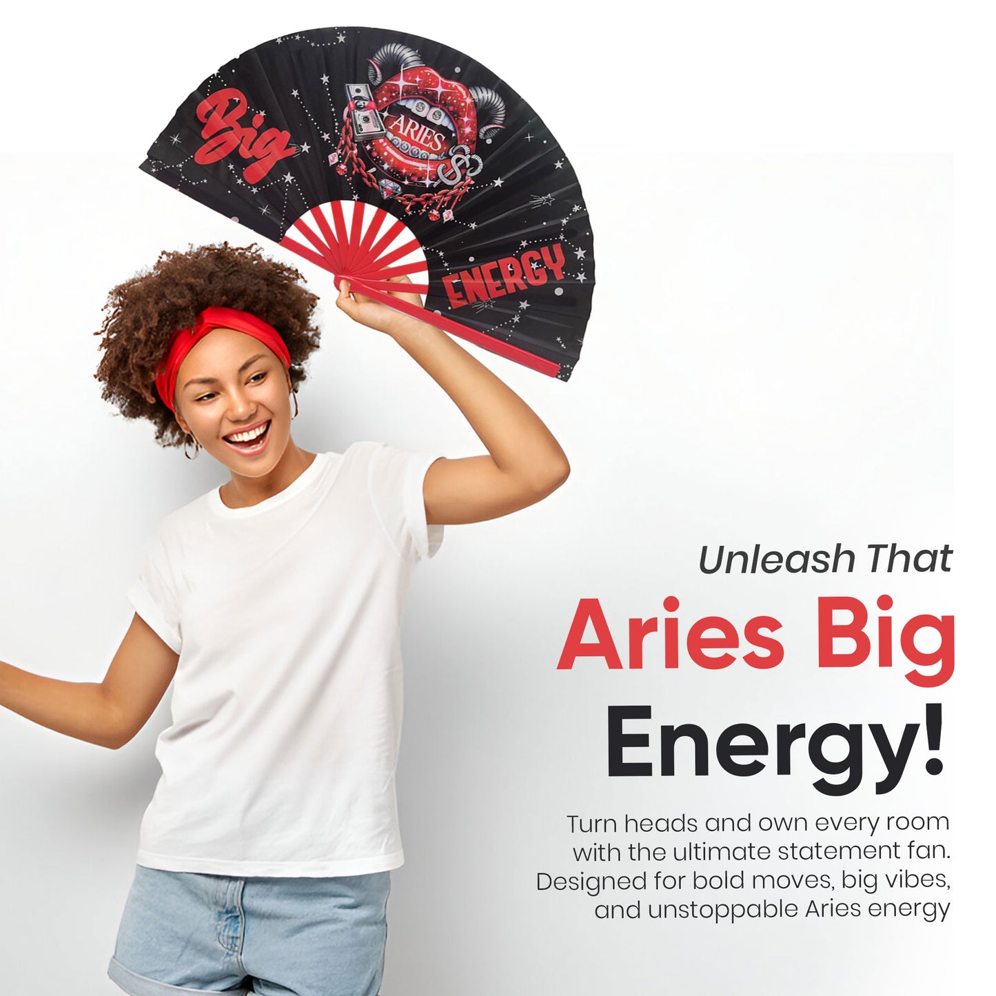 Aries Zodiac Clack Fan – Big Energy Glam Style | Sparkling Astrology Folding Fan | Premade Hand Fan | Zodiac Birthday Gift