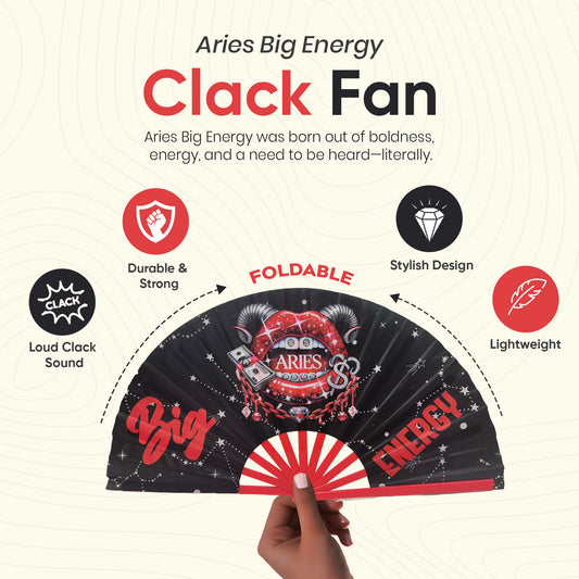 Aries Zodiac Clack Fan – Big Energy Glam Style | Sparkling Astrology Folding Fan | Premade Hand Fan | Zodiac Birthday Gift
