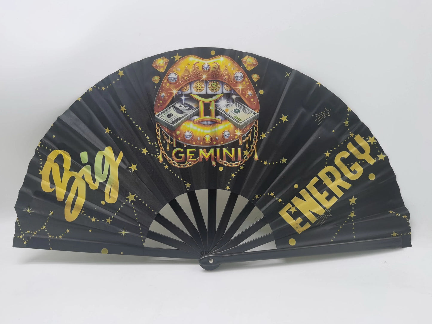 Gemini Zodiac Clack Fan – Big Energy Glam Fan | Sparkly Astrology Folding Hand Fan | Premade Clack Fan | Gemini Birthday Gift