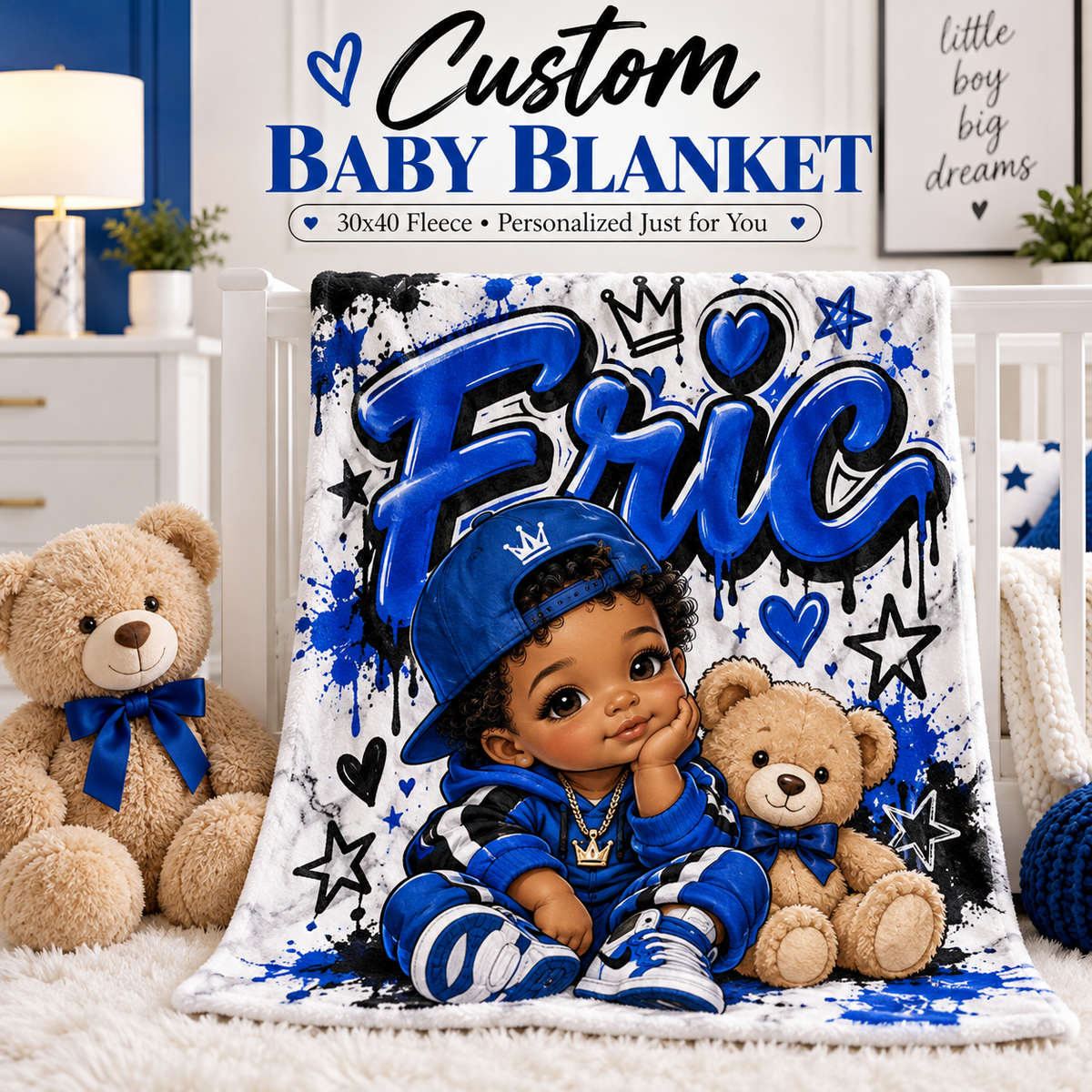 Custom Personalized Fleece Baby Blanket – 30" × 40"