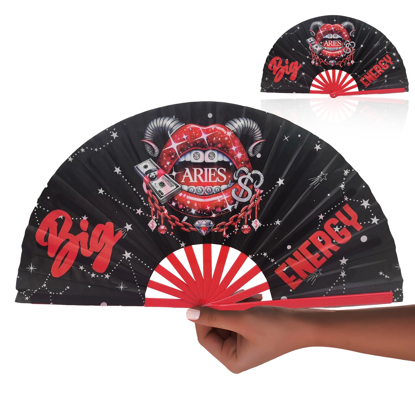 Aries Zodiac Clack Fan – Big Energy Glam Style | Sparkling Astrology Folding Fan | Premade Hand Fan | Zodiac Birthday Gift