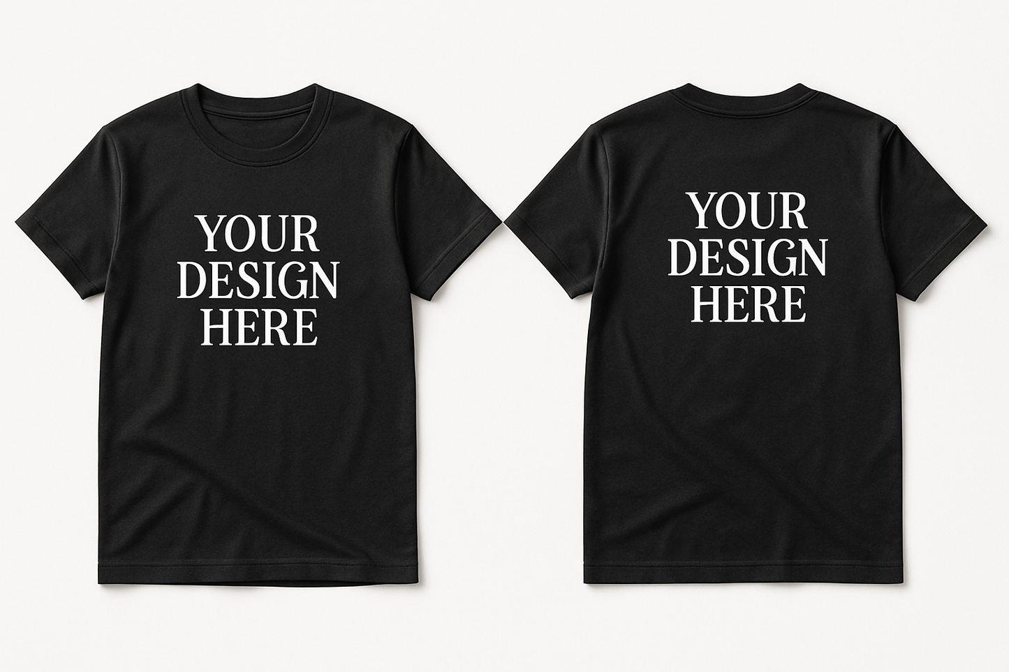 black front and back shirt with your design here on the shirts