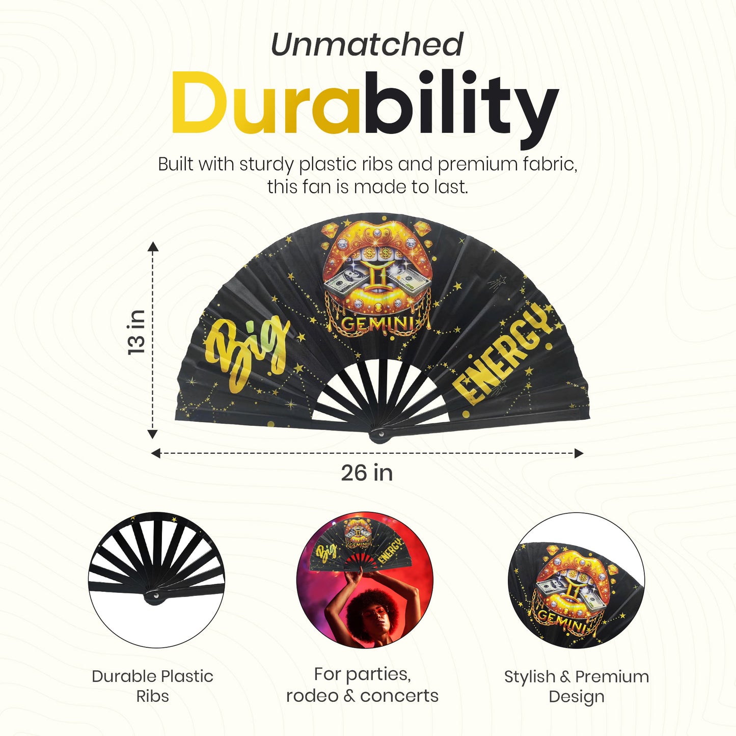 Gemini Zodiac Clack Fan – Big Energy Glam Fan | Sparkly Astrology Folding Hand Fan | Premade Clack Fan | Gemini Birthday Gift