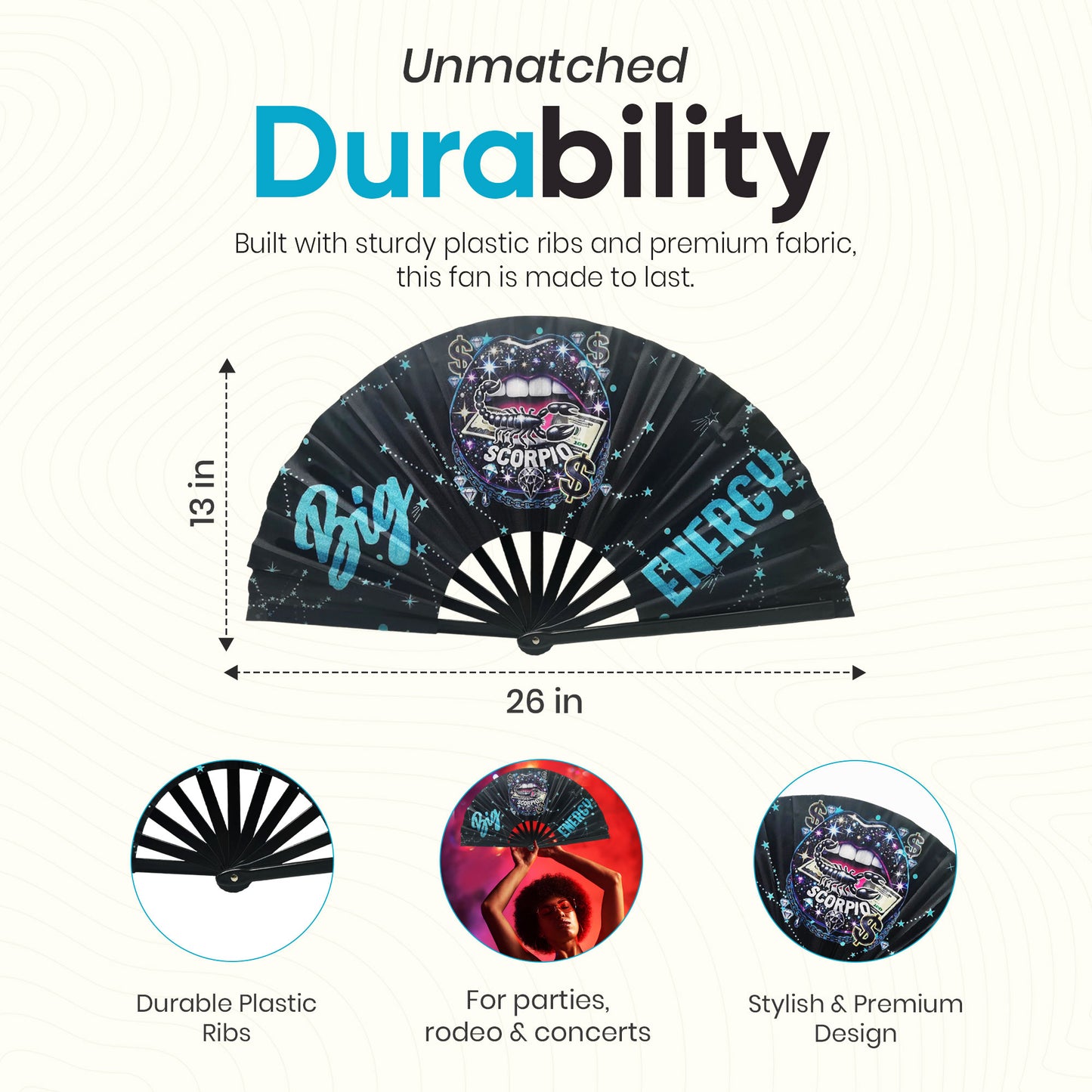 Scorpio Zodiac Clack Fan – Big Energy Glam Folding Fan | Sparkly Astrology Hand Fan | Premade Clack Fan | Scorpio Birthday Gift