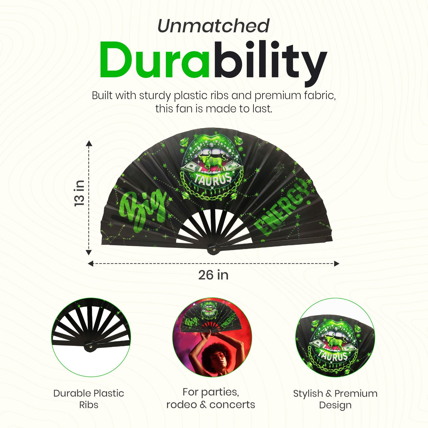 Taurus Zodiac Clack Fan – Big Energy Glam Style | Sparkly Astrology Folding Hand Fan | Premade Clack Fan | Taurus Birthday Gift