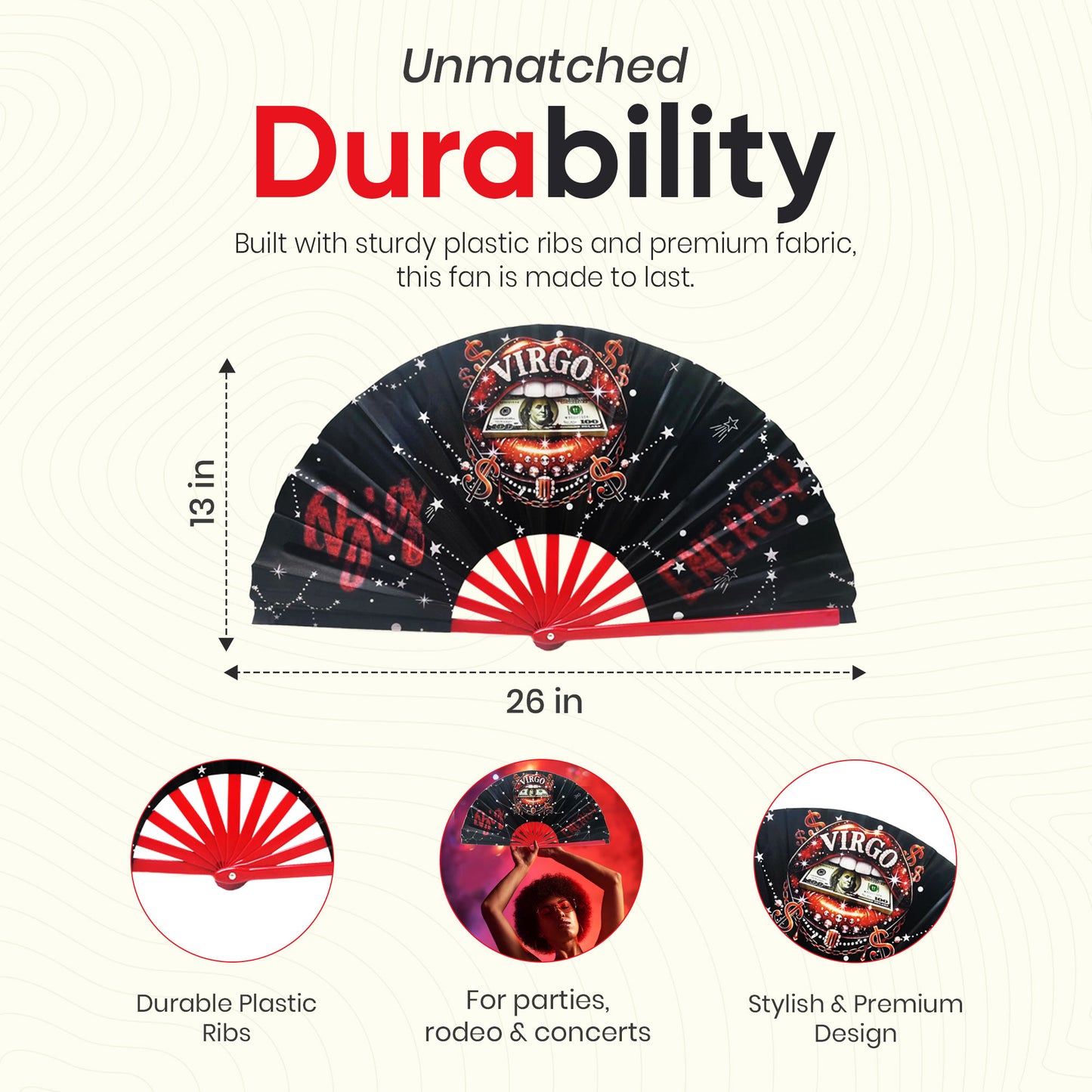 Virgo Zodiac Clack Fan – Big Energy Glam Style | Sparkly Astrology Folding Hand Fan | Premade Clack Fan | Virgo Birthday Gift