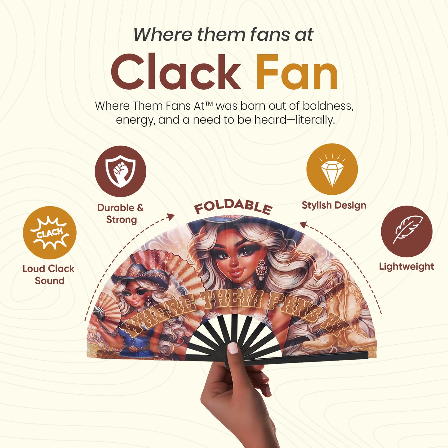“Where Them Fans At?” Western Glam Clack Fan – Premade Design