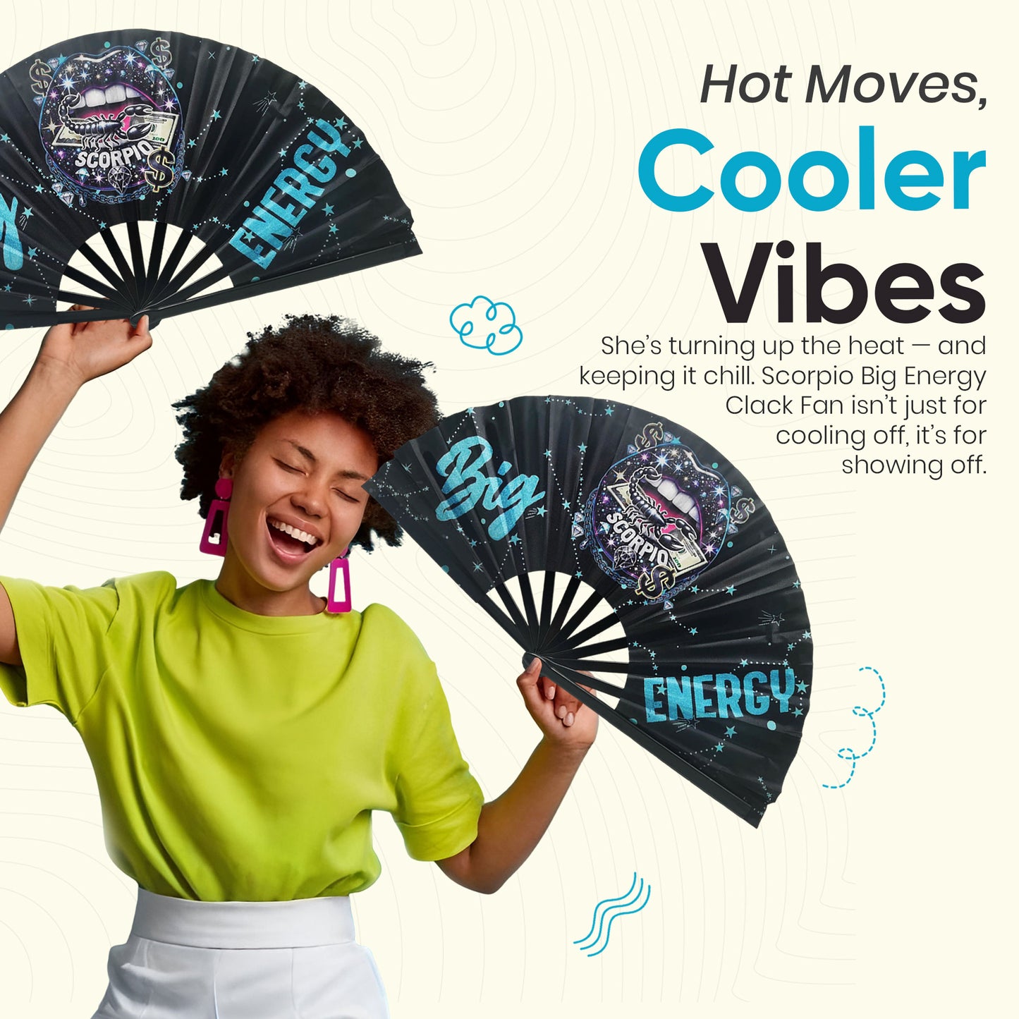 Scorpio Zodiac Clack Fan – Big Energy Glam Folding Fan | Sparkly Astrology Hand Fan | Premade Clack Fan | Scorpio Birthday Gift