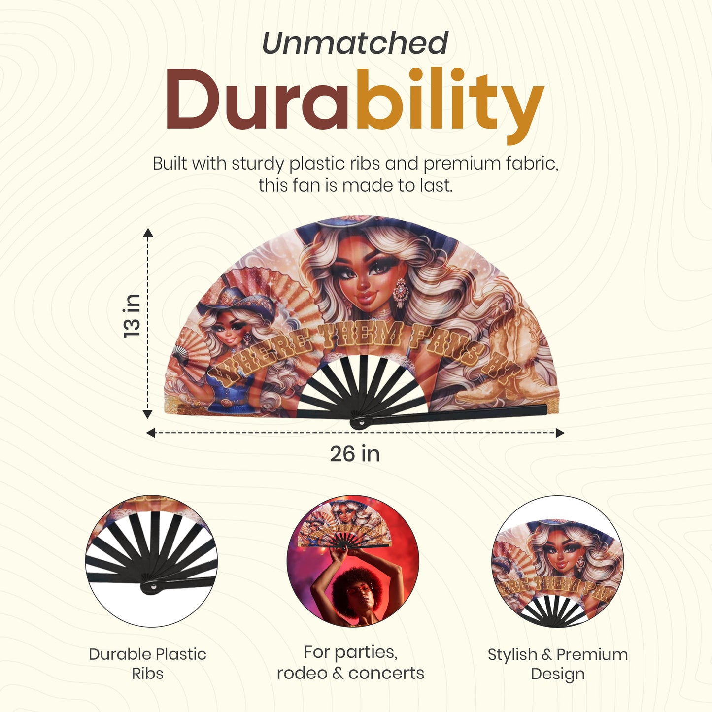 “Where Them Fans At?” Western Glam Clack Fan – Premade Design