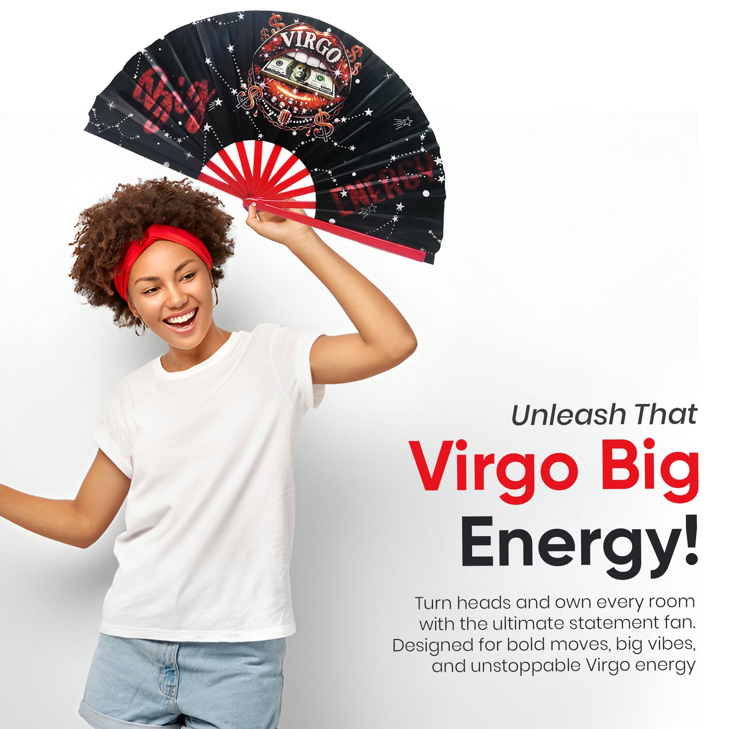 Virgo Zodiac Clack Fan – Big Energy Glam Style | Sparkly Astrology Folding Hand Fan | Premade Clack Fan | Virgo Birthday Gift