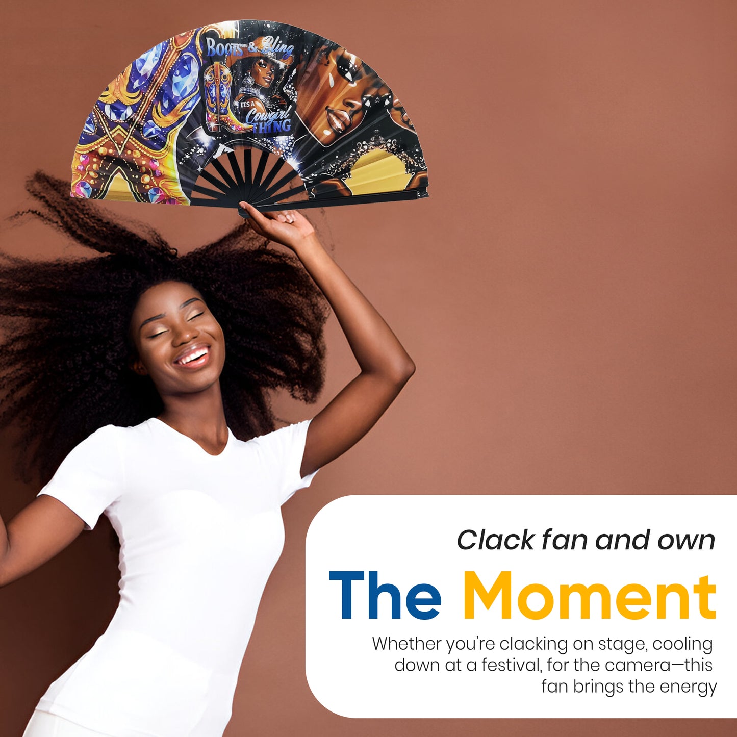 “Boots & Bling – It’s a Cowgirl Thing” Clack Fan – Western Glam Premade Fan