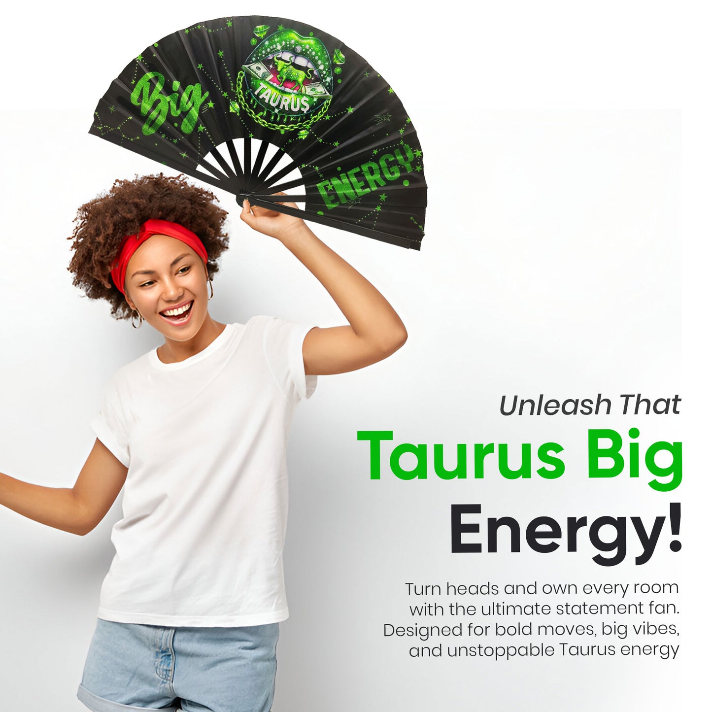 Taurus Zodiac Clack Fan – Big Energy Glam Style | Sparkly Astrology Folding Hand Fan | Premade Clack Fan | Taurus Birthday Gift