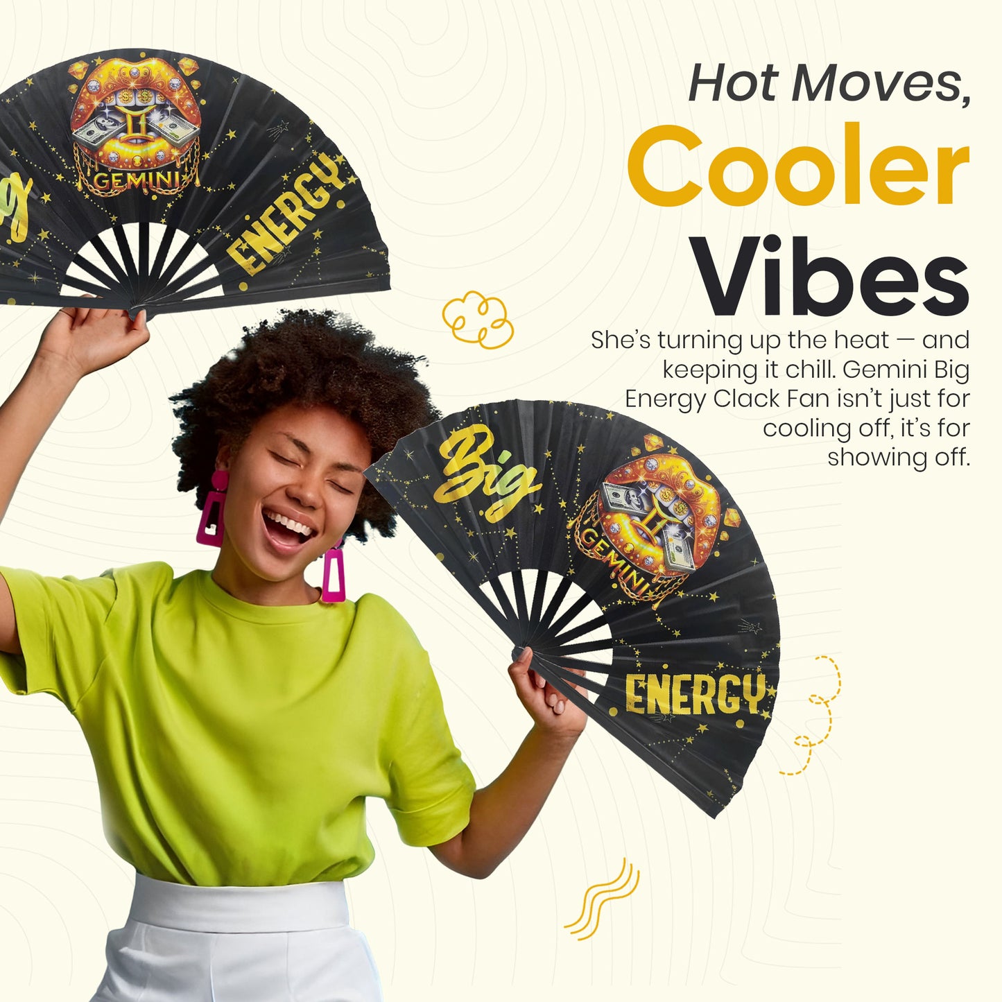 Gemini Zodiac Clack Fan – Big Energy Glam Fan | Sparkly Astrology Folding Hand Fan | Premade Clack Fan | Gemini Birthday Gift