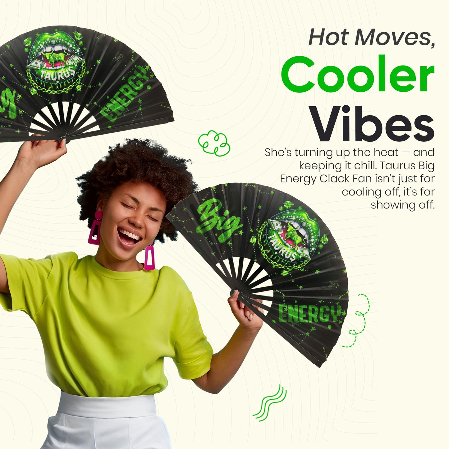 Taurus Zodiac Clack Fan – Big Energy Glam Style | Sparkly Astrology Folding Hand Fan | Premade Clack Fan | Taurus Birthday Gift