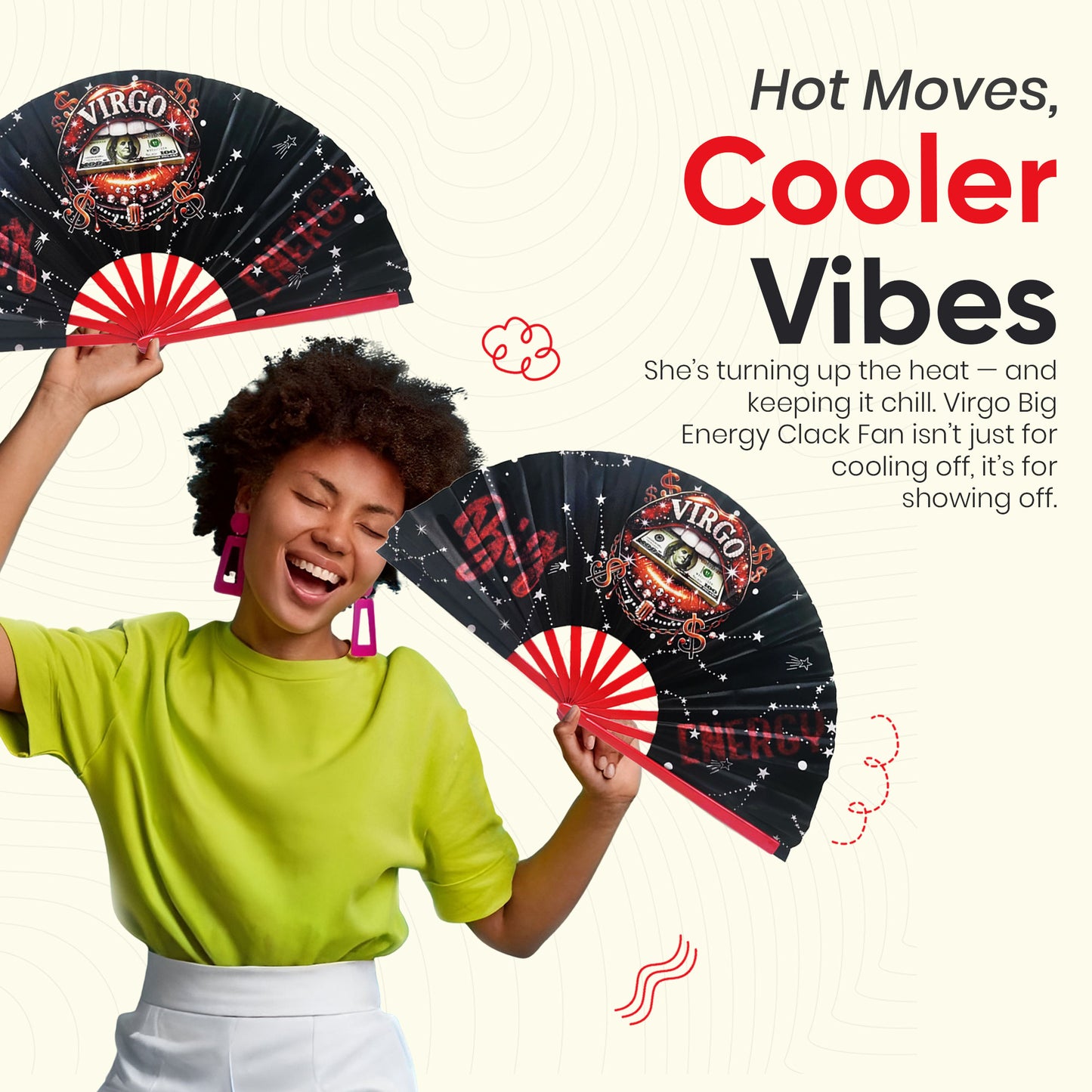 Virgo Zodiac Clack Fan – Big Energy Glam Style | Sparkly Astrology Folding Hand Fan | Premade Clack Fan | Virgo Birthday Gift