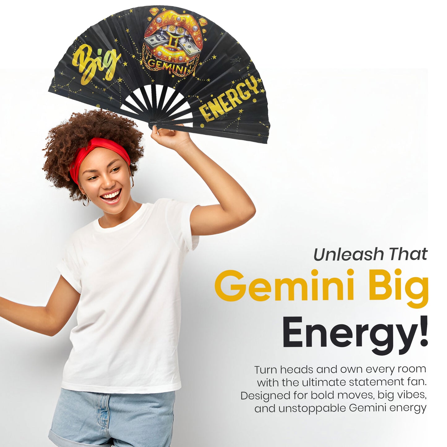 Gemini Zodiac Clack Fan – Big Energy Glam Fan | Sparkly Astrology Folding Hand Fan | Premade Clack Fan | Gemini Birthday Gift