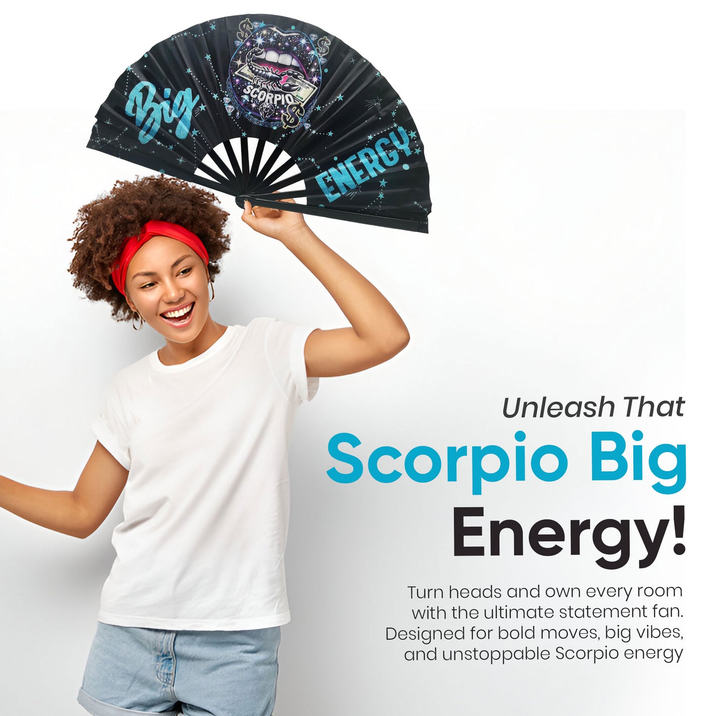 Scorpio Zodiac Clack Fan – Big Energy Glam Folding Fan | Sparkly Astrology Hand Fan | Premade Clack Fan | Scorpio Birthday Gift