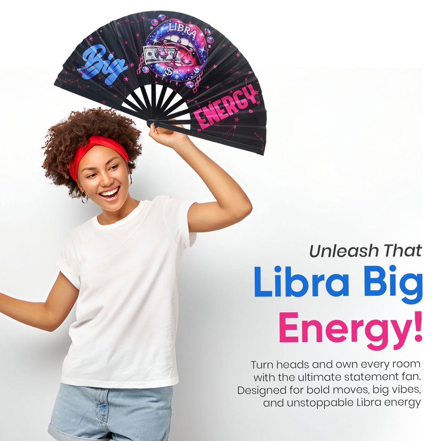Libra Zodiac Clack Fan – Big Energy Glam Folding Fan | Sparkly Astrology Hand Fan | Premade Clack Fan for Zodiac Lovers | Libra Gift