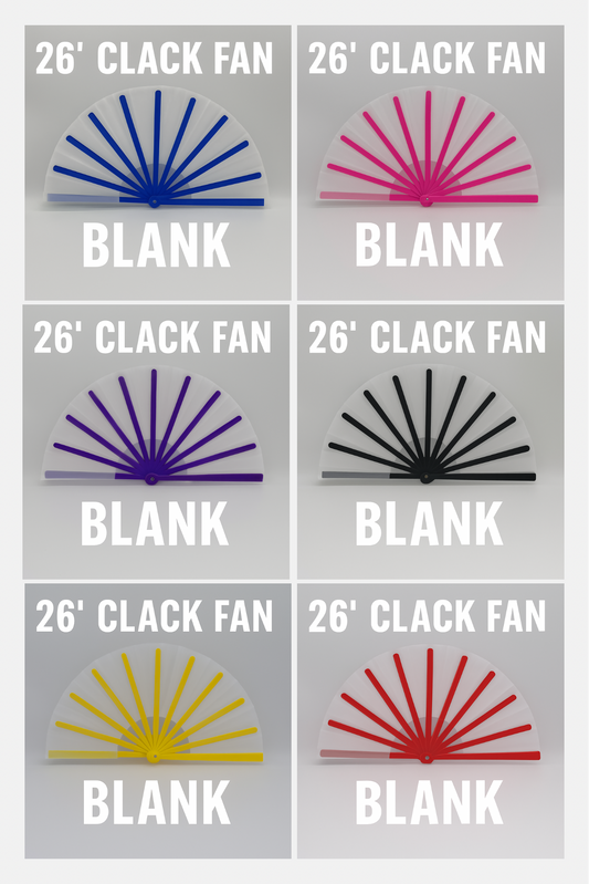 26-Inch Blank Clack Fans – Pre-Taped & Unassembled | DIY Sublimation Fan Blanks
