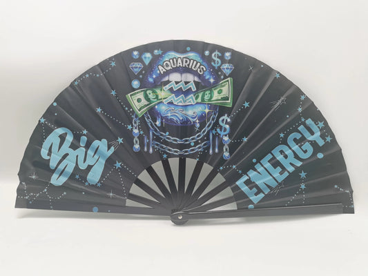 Aquarius Zodiac Clack Fan – Big Energy Glam Folding Fan | Sparkly Astrology Hand Fan | Premade Clack Fan | Aquarius Birthday Gift