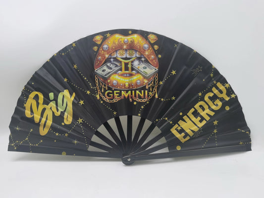 Gemini Zodiac Clack Fan – Big Energy Glam Fan | Sparkly Astrology Folding Hand Fan | Premade Clack Fan | Gemini Birthday Gift