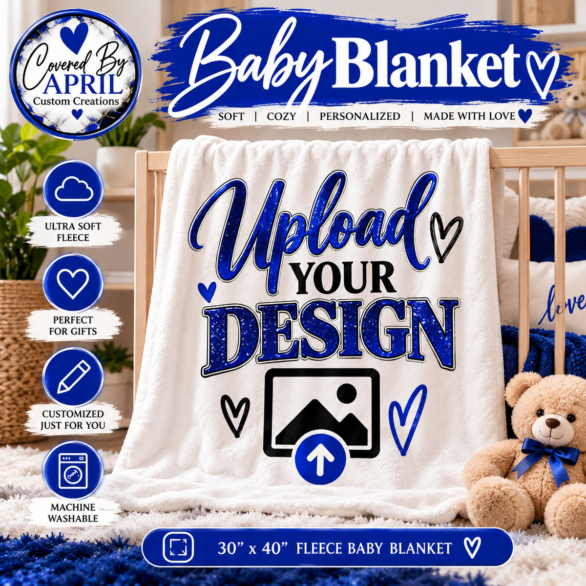 Custom Personalized Fleece Baby Blanket – 30" × 40"