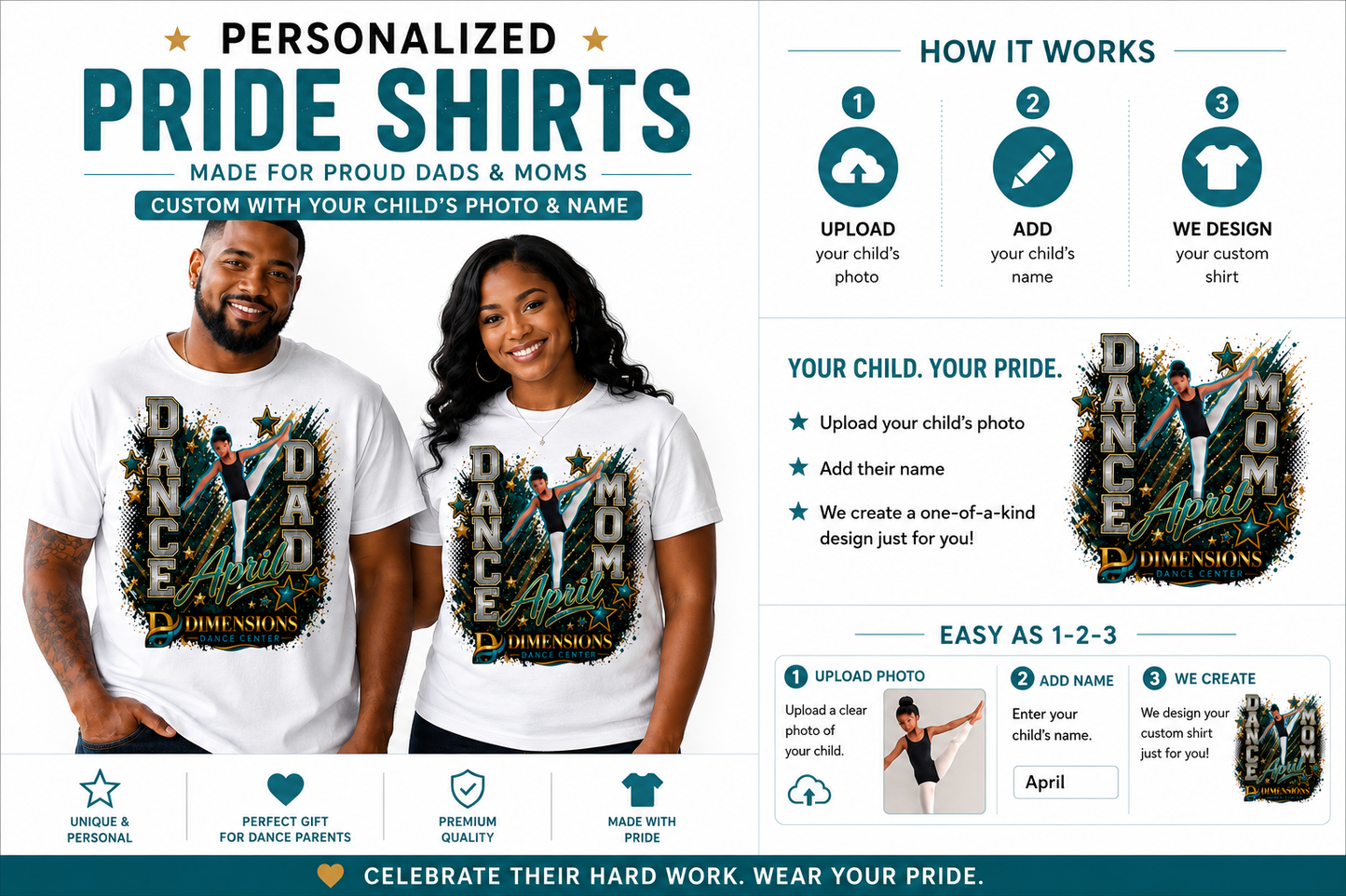 DIMENSIONS PERSONALIZED DANCE PRIDE SHIRTS