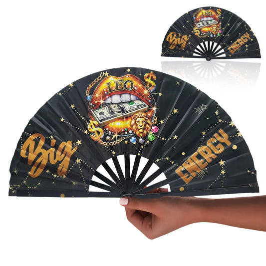Leo Zodiac Clack Fan – Big Energy Glam Folding Fan | Sparkly Astrology Hand Fan | Premade Clack Fan | Leo Birthday Gift