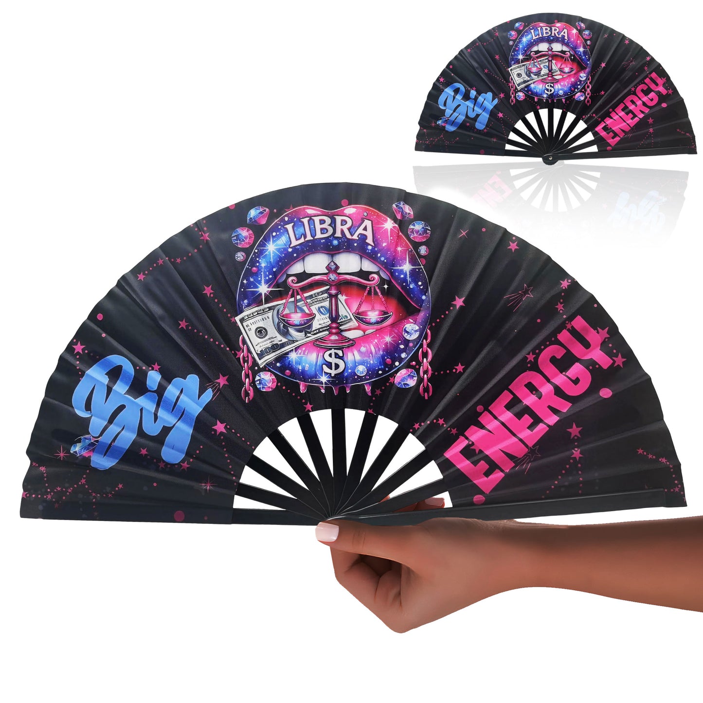 Libra Zodiac Clack Fan – Big Energy Glam Folding Fan | Sparkly Astrology Hand Fan | Premade Clack Fan for Zodiac Lovers | Libra Gift