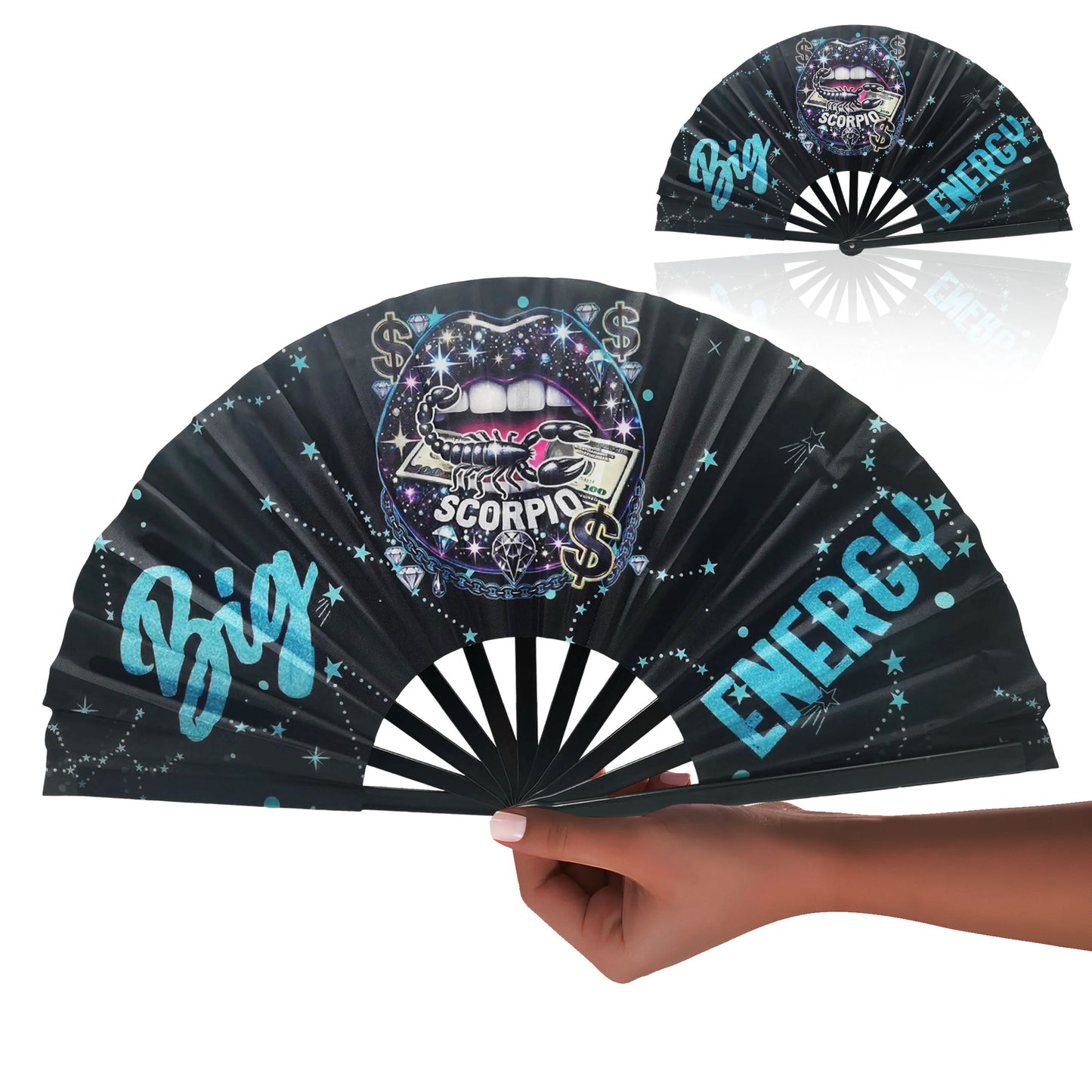 Scorpio Zodiac Clack Fan – Big Energy Glam Folding Fan | Sparkly Astrology Hand Fan | Premade Clack Fan | Scorpio Birthday Gift