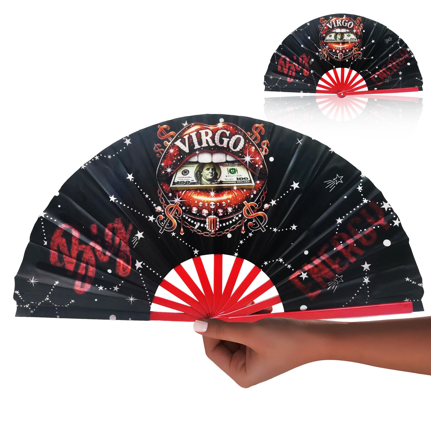 Virgo Zodiac Clack Fan – Big Energy Glam Style | Sparkly Astrology Folding Hand Fan | Premade Clack Fan | Virgo Birthday Gift